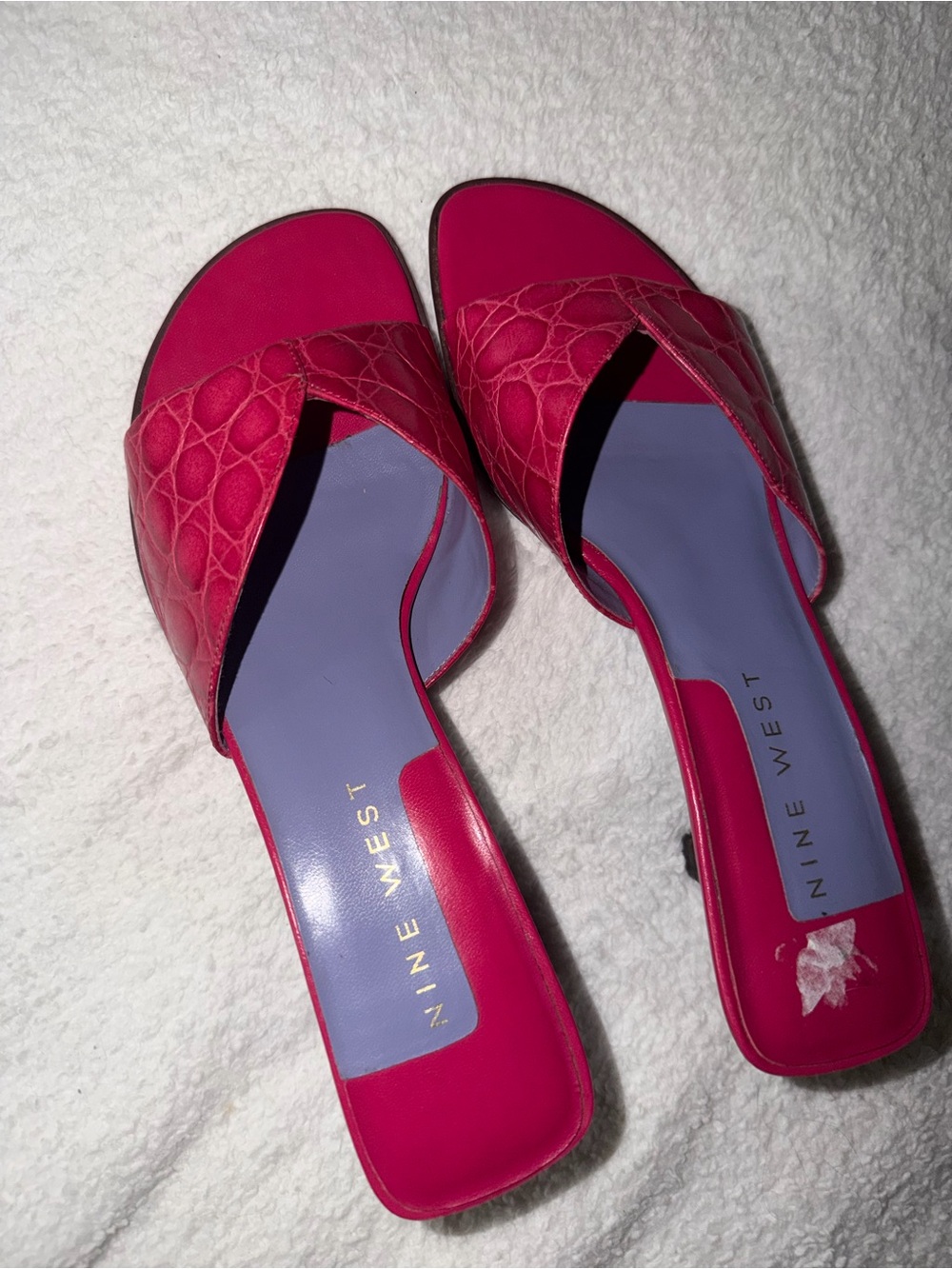 Nine West Hot Pink Croc-Embossed Slip-On Kitten Heels - Picture 4 of 5